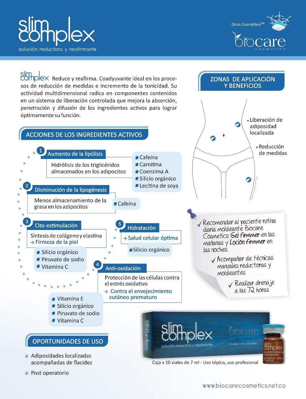 SLIM COMPLEX SOLUCION REDUCTORA Y REAFIRMANTE CAJA 10 VIAL 7 ML Biocare