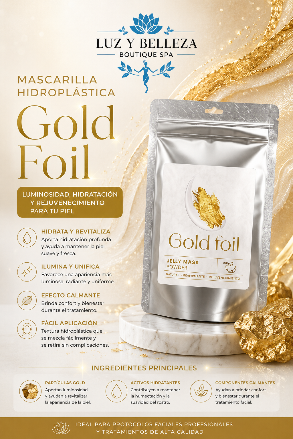 Mascarilla Hidroplástica Gold FOIL 500gr Satori